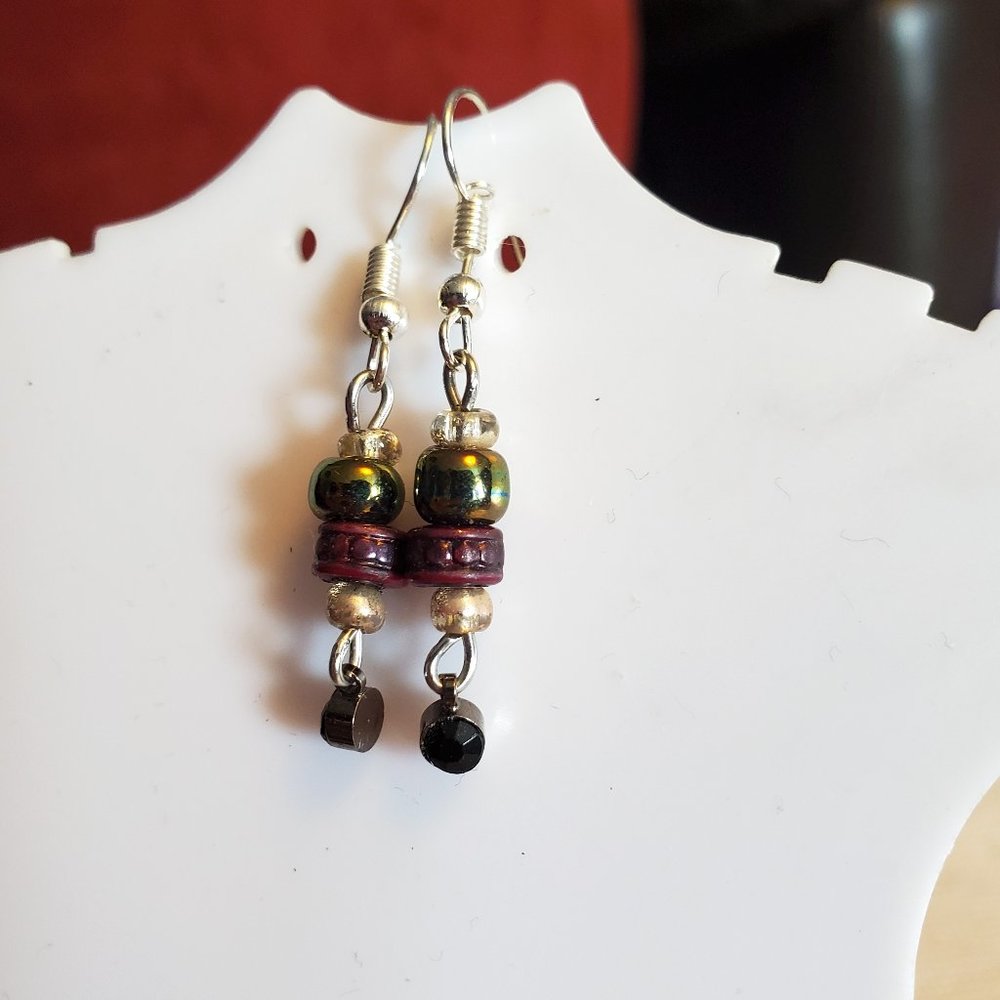 Silver Tone Hook Glass and Plastic Bead Dangle Earrings Tony Alexander Jewelry